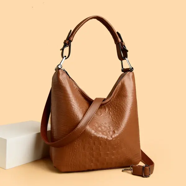 Vintage crocodile large capacity shoulder tote bag - Image 12