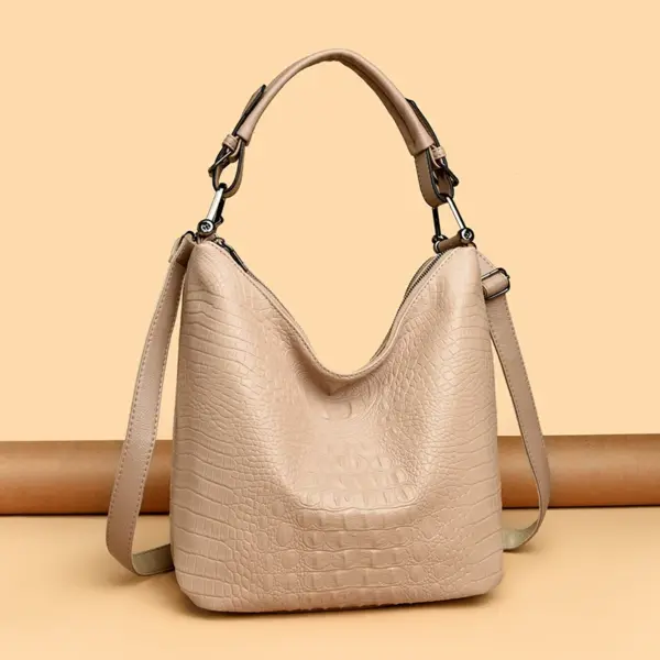 Vintage crocodile large capacity shoulder tote bag - Image 13