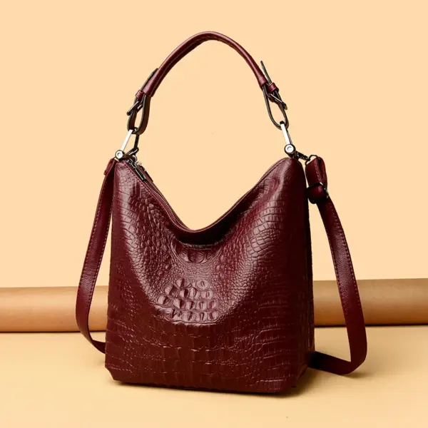 Vintage crocodile large capacity shoulder tote bag - Image 14