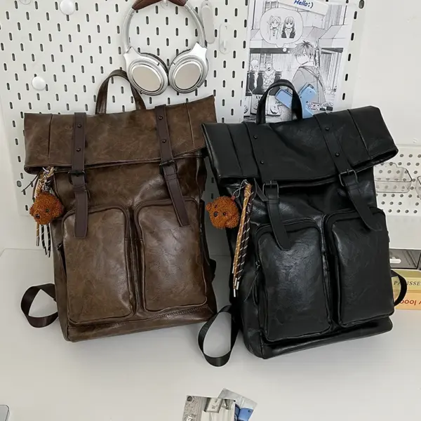 Vintage style large capacity leather backpack - Image 2