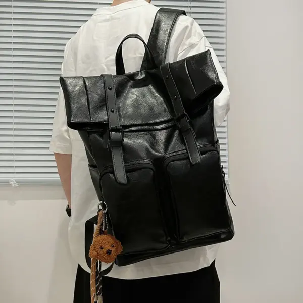 Vintage style large capacity leather backpack - Image 9