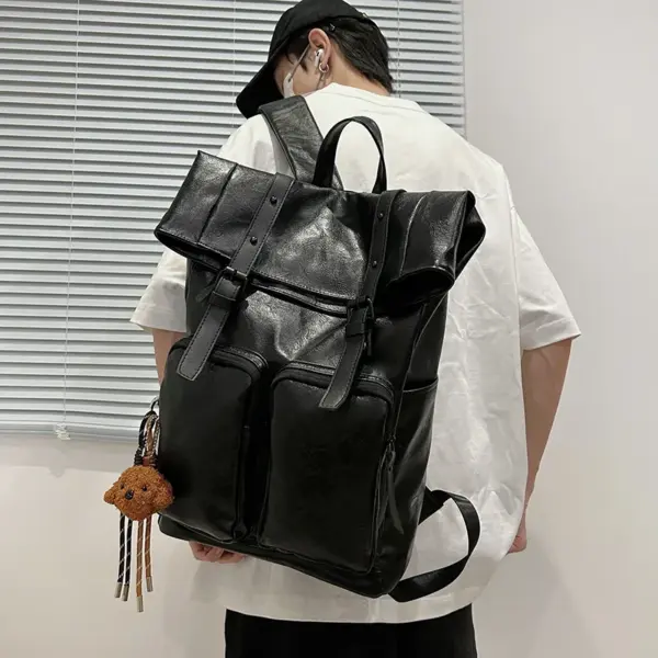 Vintage style large capacity leather backpack - Image 10