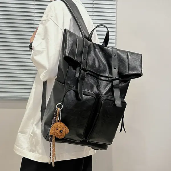 Vintage style large capacity leather backpack - Image 11