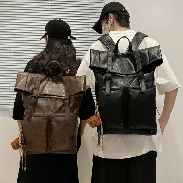 Vintage style large capacity leather backpack - Image 12