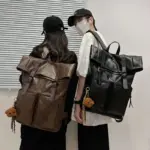 Vintage style large capacity leather backpack - Image 13