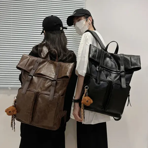 Vintage style large capacity leather backpack - Image 13