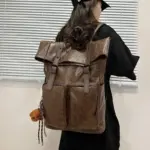Vintage style large capacity leather backpack - Image 14
