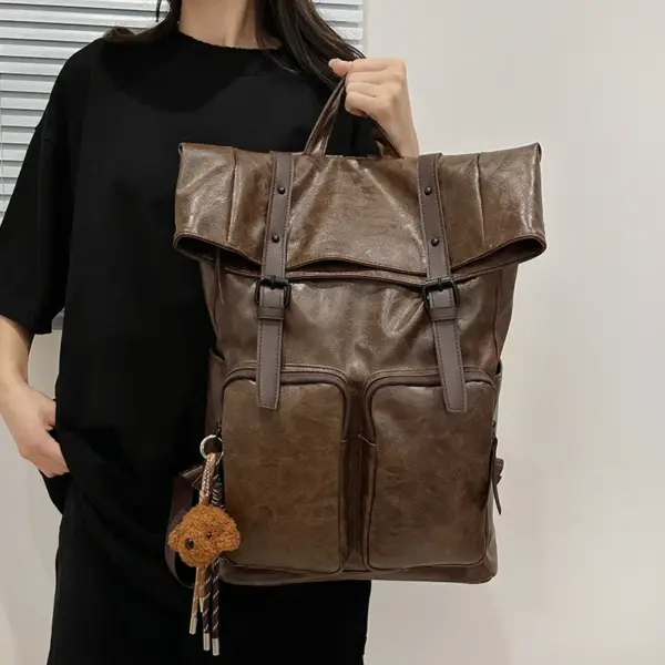 Vintage style large capacity leather backpack - Image 15