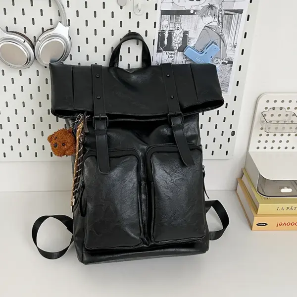 Vintage style large capacity leather backpack - Image 4