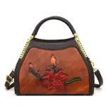 Vintage lotus embossed handbag in brown