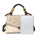 Carved Mandala Bamboo-Handle Satchel - Image 15
