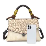 Carved Mandala Bamboo-Handle Satchel - Image 16