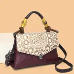 Carved Mandala Bamboo-Handle Satchel - Image 3