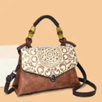 Carved Mandala Bamboo-Handle Satchel - Image 5