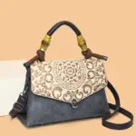 Carved Mandala Bamboo-Handle Satchel - Image 6
