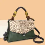 Carved Mandala Bamboo-Handle Satchel - Image 7