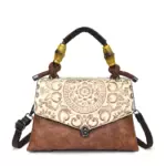 Carved Mandala Bamboo-Handle Satchel