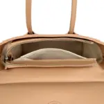 Khaki satchel organized zip-top interior