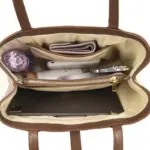 Canvas tote organized interior with daily essentials