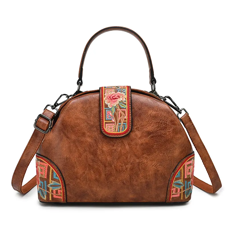 Folk Bloom Dome Crossbody Handbag -brown Folk Bloom Dome Crossbody Handbag - Image 1