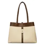 Cream and brown canvas work tote bag