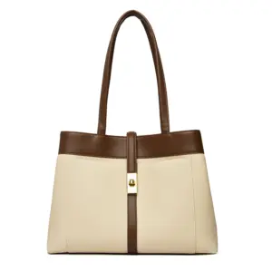 Cream and brown canvas work tote bag