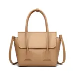 Khaki structured pocket satchel handbag
