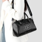 Croc-Embossed Dome Satchel detail view 1