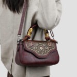 Carved Floral Bamboo-Handle Satchel detail view 1