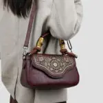 Carved Floral Bamboo-Handle Satchel detail view 1