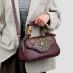 Carved Floral Bamboo-Handle Satchel detail view 2