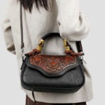 Carved Floral Bamboo-Handle Satchel detail view 4