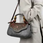 Carved Floral Bamboo-Handle Satchel detail view 5