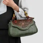 Carved Floral Bamboo-Handle Satchel detail view 6