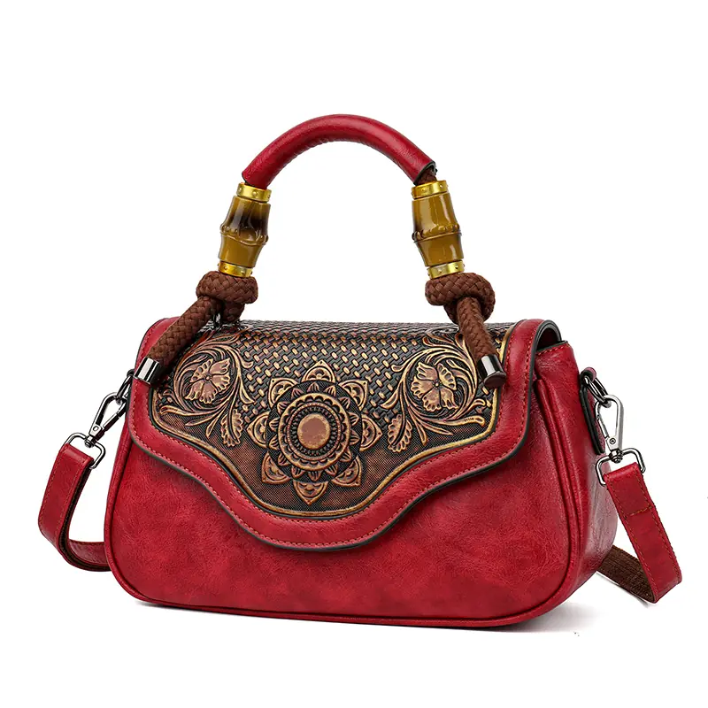 Carved Floral Bamboo-Handle Satchel detail view 11