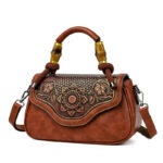 Carved Floral Bamboo-Handle Satchel detail view 13