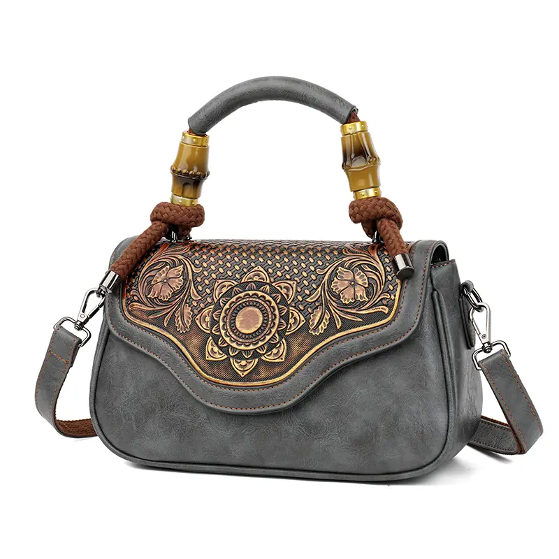 Carved Floral Bamboo-Handle Satchel detail view 15