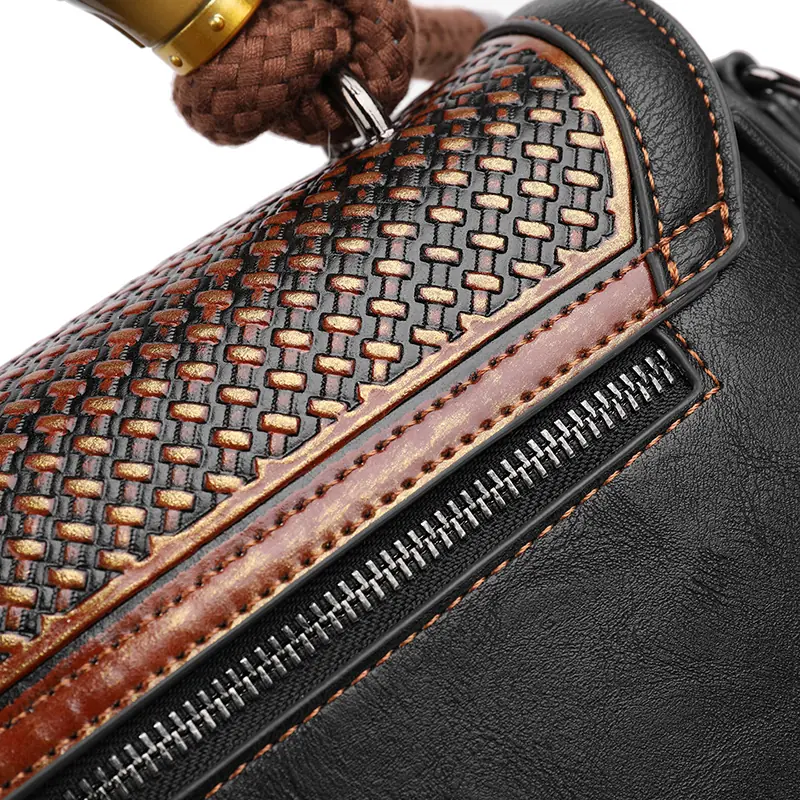 Carved Floral Bamboo-Handle Satchel detail view 22