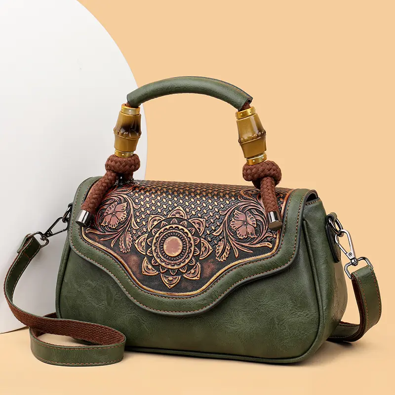 Carved Floral Bamboo-Handle Satchel detail view 31