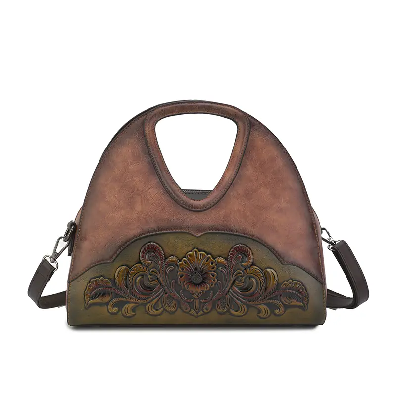 Floral Embossed Half-Moon Handbag detail view 1
