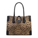 Leopard Print Braided-Handle Tote in leopard print