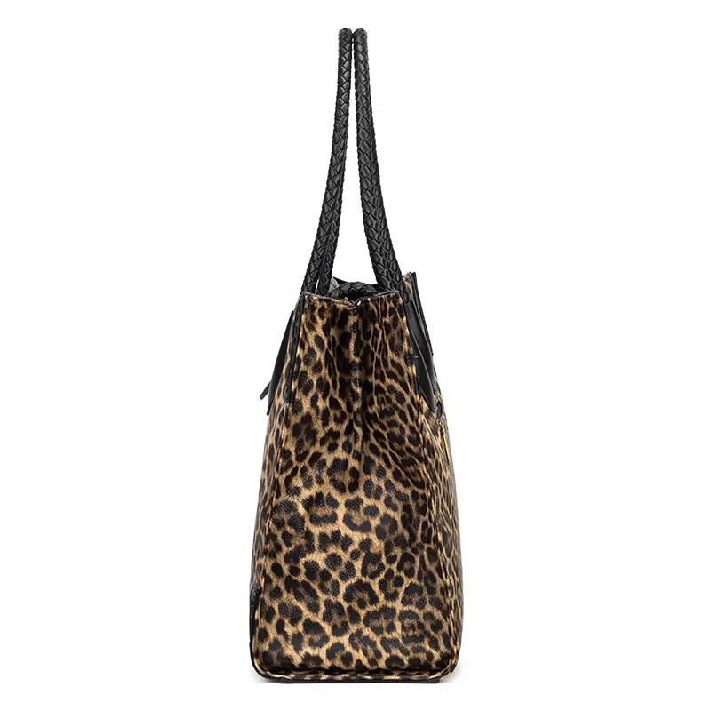 Leopard Print Braided-Handle Tote detail view 2