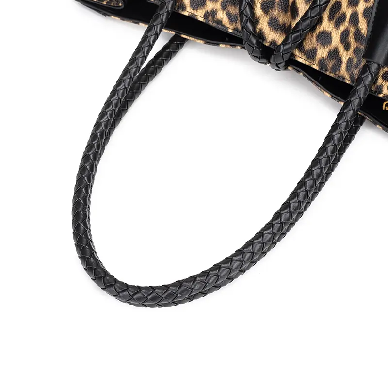 Leopard Print Braided-Handle Tote detail view 8