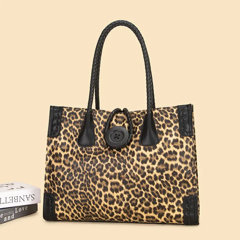 Leopard Print Braided-Handle Tote detail view 12