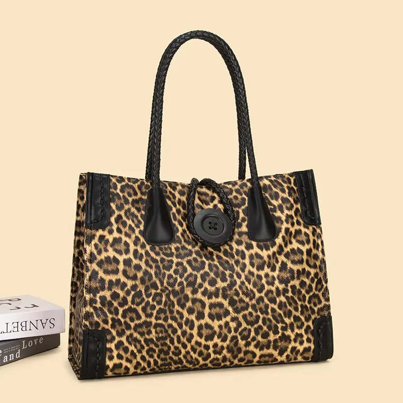 Leopard Print Braided-Handle Tote detail view 13
