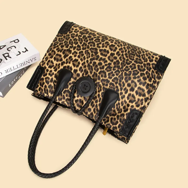 Leopard Print Braided-Handle Tote detail view 14
