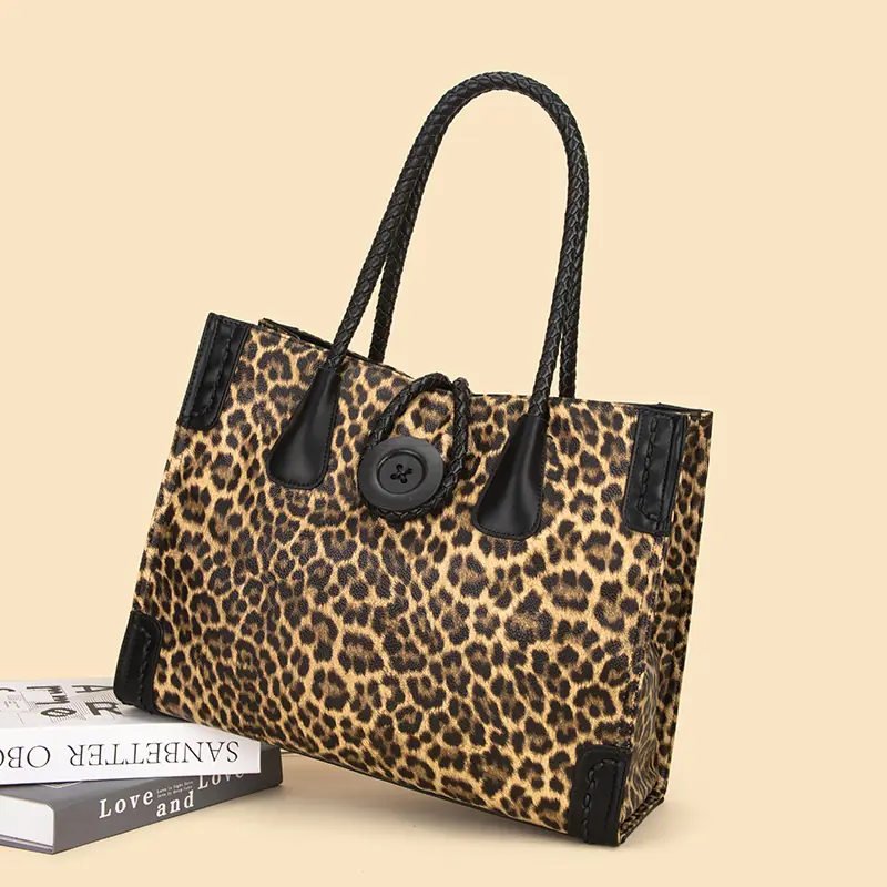 Leopard Print Braided-Handle Tote detail view 17