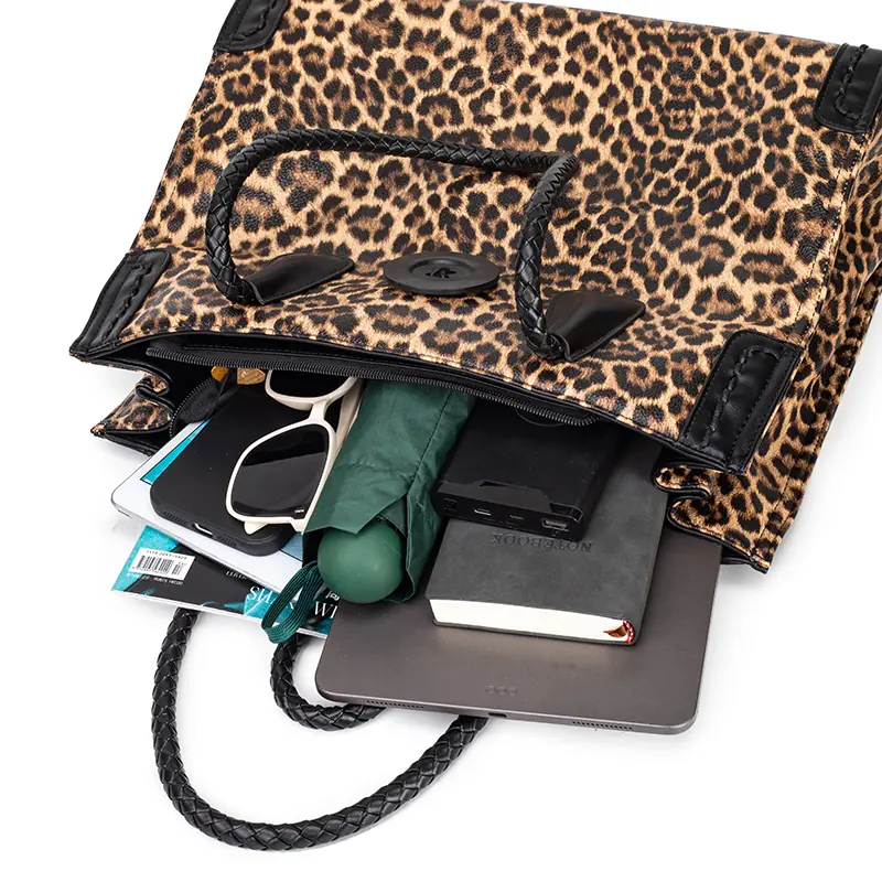 Leopard Print Braided-Handle Tote detail view 20