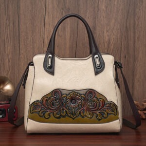 Floral Embossed Structured Tote in beige