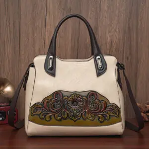 Floral Embossed Structured Tote in beige